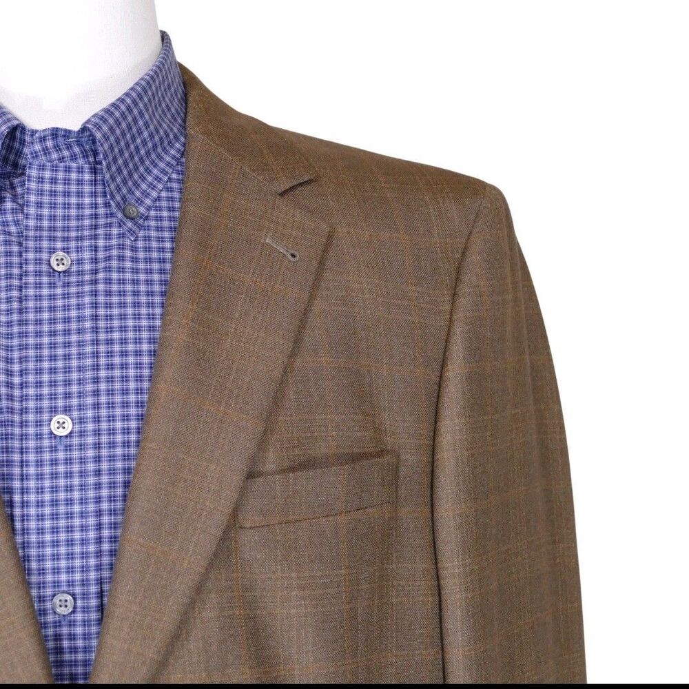 Jos. A. Bank Signature Blazer Sport Coat 43R Brown Plaid Wool Silk Gordon